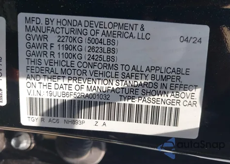 2024 Acura Tlx A-Spec Package z USA, uszkodzony, nr VIN 19UUB6F52RA001032